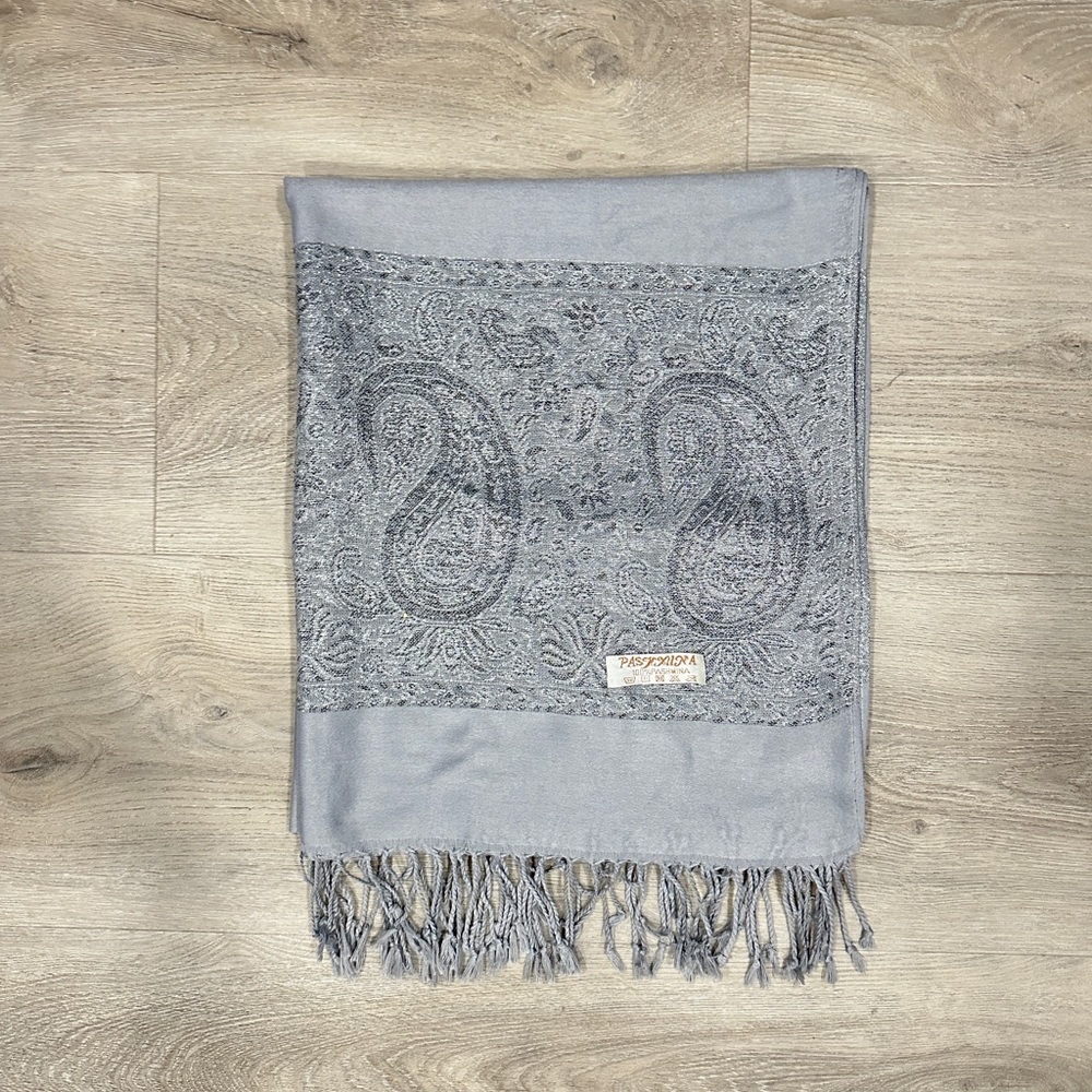 Authentic Grey Pashmina Scarf with Tassels & Silver Boho Detailing